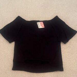 FP Movement by Free People Black Short Sleeve Square Neck Crop Top